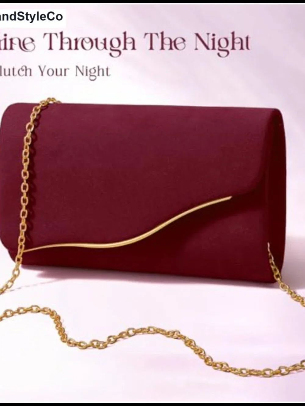 Faux Suede Evening Clutch with Detachable Gold Chain Flap Magnetic Snap